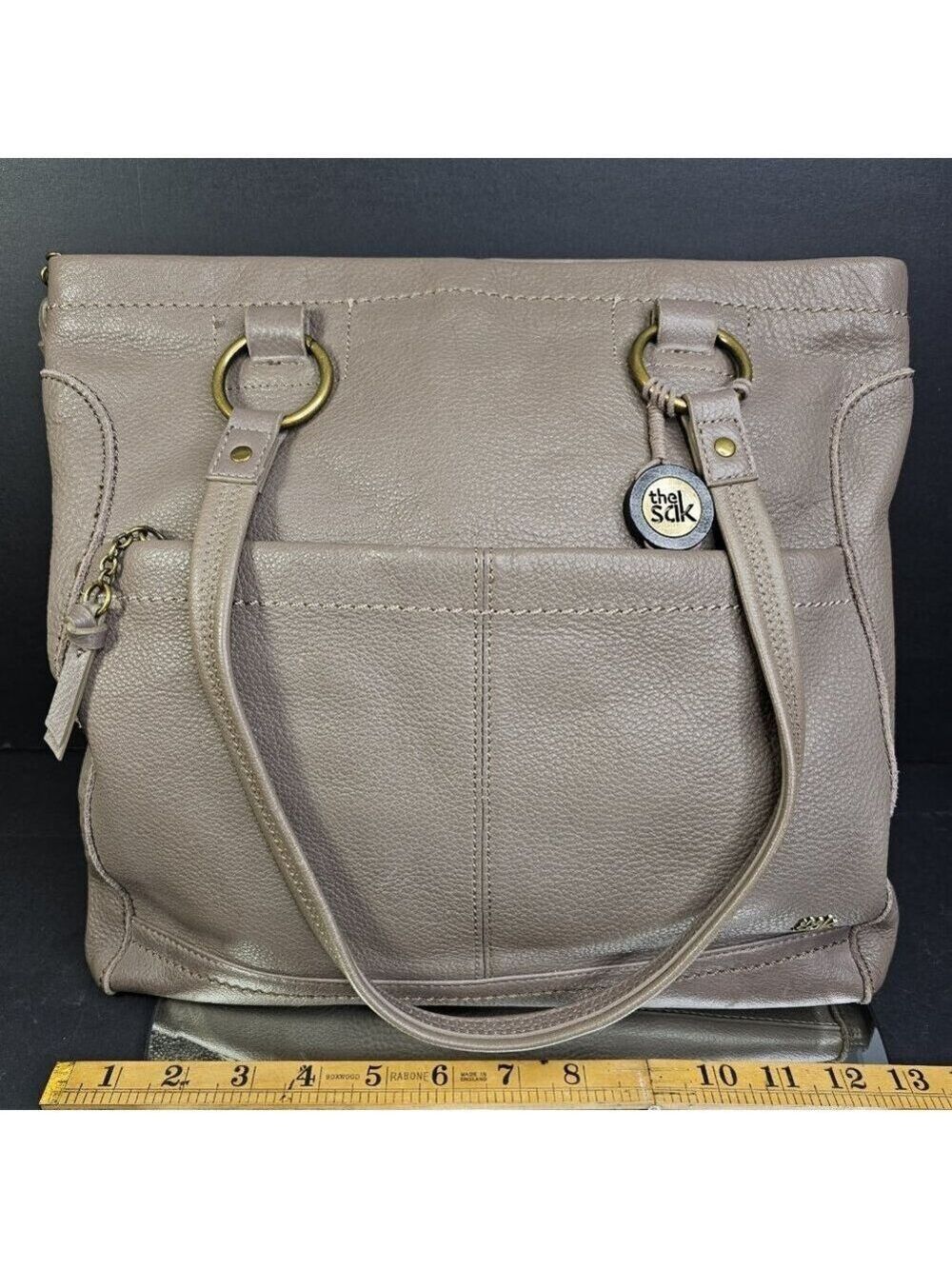 The Sak GRAY Pebbled Leather Women’s Purse Tote Bag Real Leather Very Nice